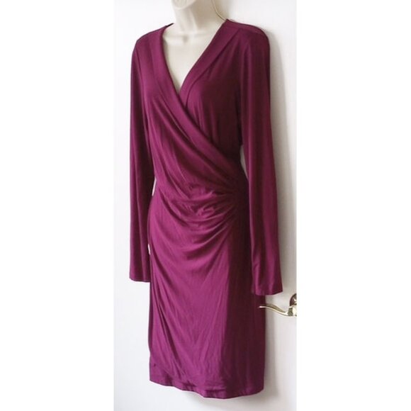 Banana Republic Ruched Faux Wrap Dress L Purple Burgundy - Picture 2 of 5